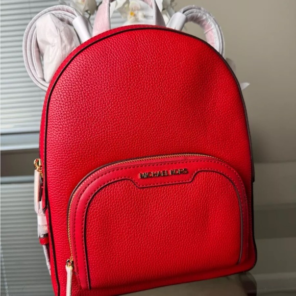 MICHAEL KORS JAYCEE MEDIUM ZIP POCKET LEATHER BACKPACK BRIGHT RED - Picture 1 of 7